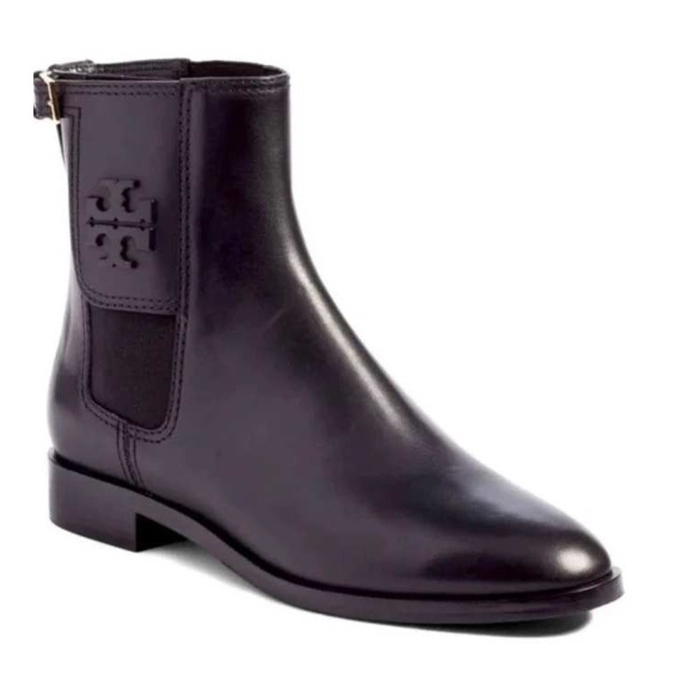 Tory Burch Boot Women Size 8 Black Excellent Leather Logo Chelsea Ankle Bootie